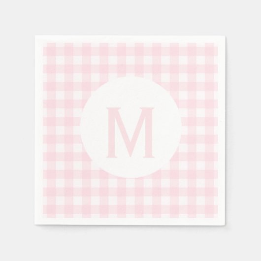 Einfache, hellrosa Gingham Monogramm Serviette (Vorderseite)