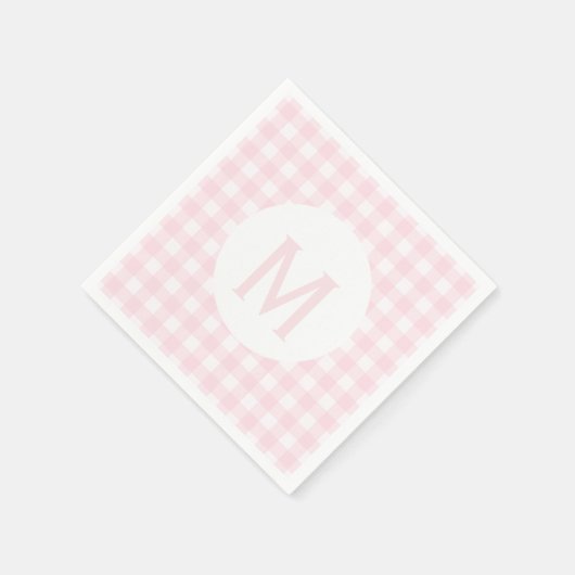 Einfache, hellrosa Gingham Monogramm Serviette (Ecke)