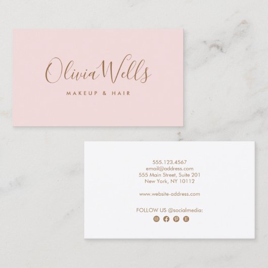 Einfache, hellrosa, handgeschriebene Skripte Socia Visitenkarte (Vorne/Hinten)