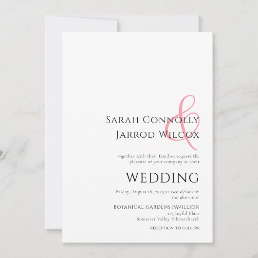 Einfache, hellrosa Hochzeitsfeier Einladung (Vorderseite)