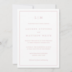 Einfache hellrosa Monogram Elegant Wedding Einladung