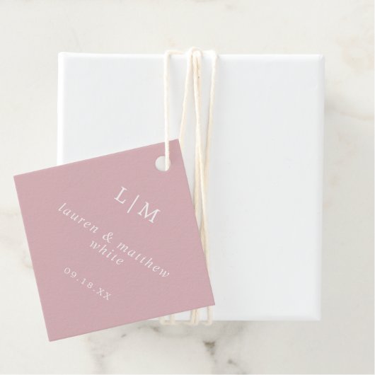 Einfache hellrosa Monogram Elegant Wedding Geschenkanhänger (Beispiel)