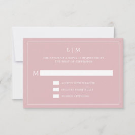 Einfache hellrosa Monogram Elegant Wedding RSVP Karte