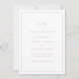 Einfache hellrosa Monogram Elegant Wedding Save The Date