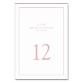 Einfache hellrosa Monogram Elegant Wedding Tischnummer (Rückseite)