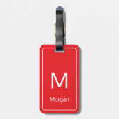 Einfache, hellrote, weiße Monogramm und Namensvorl Gepäckanhänger (Rückseite vertikal)