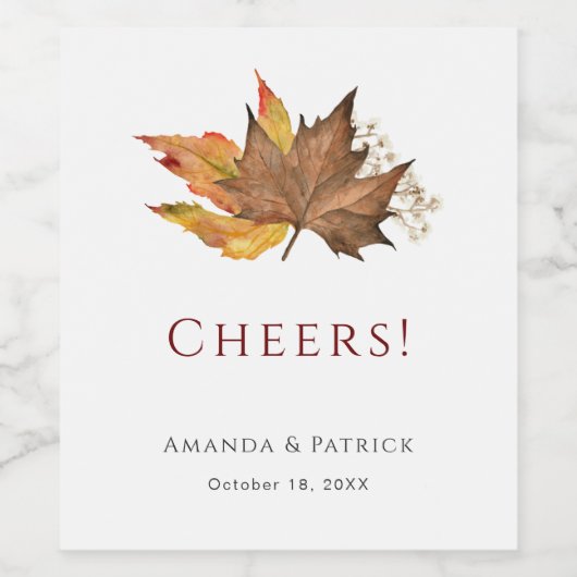 Einfache Herbst-Herbst-Blätter Hochzeit Weinetikett (Einzelnes Label)