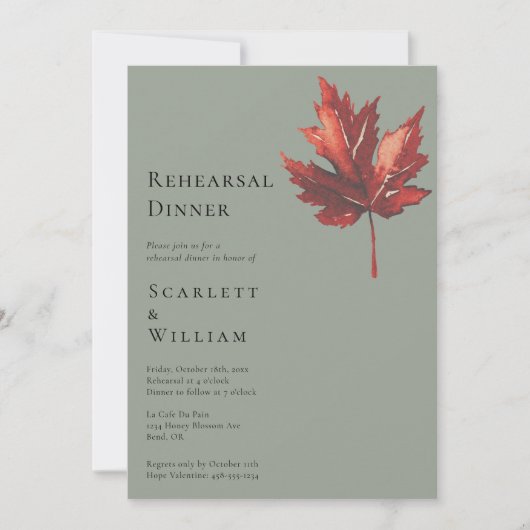 Einfache Herbstfeier Grünes Hochzeitessen Probe Di Einladung (Vorderseite)