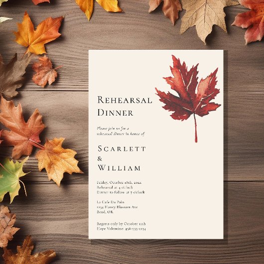 Einfache Herbstleaf Creme Hochzeit Probe Dinner Einladung
