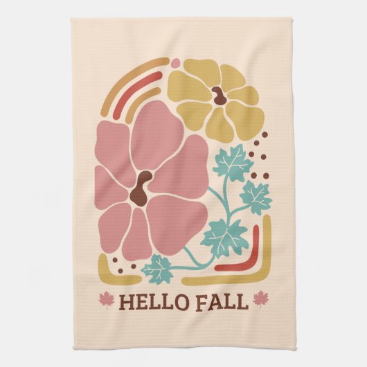 Einfache Herbstsaison | Hallo Fall Pumpkin Geschirrtuch (Vertikal)