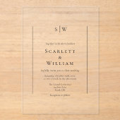 Einfache herkömmliche Minimal-Monogramm-Hochzeit Acryleinladungen (Vorderseite)