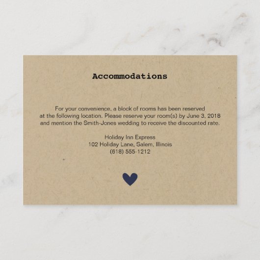 Einfache Herz-Hochzeitskarte Begleitkarte (Rückseite)