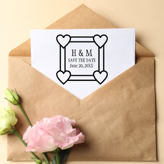 Einfache Herz-Rahmen-Hochzeit Save-the-Date-Ankünd Gummistempel