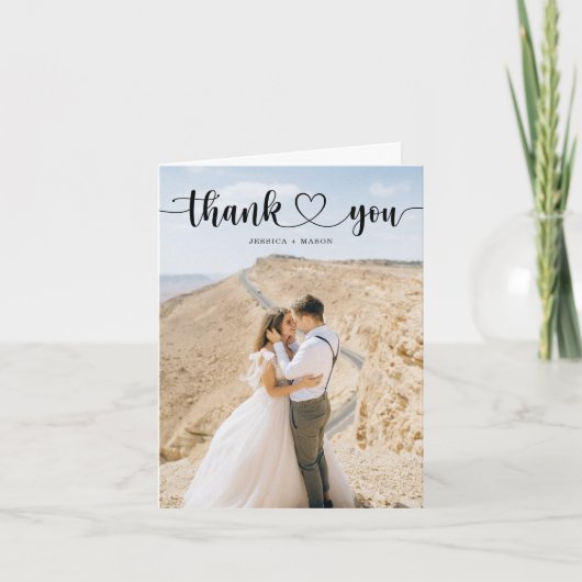 Einfache Herz-Script Hochzeit geklappt Dankeschön Dankeskarte (Vorderseite)