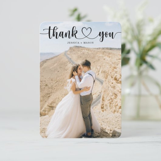 Einfache Herz-Script Hochzeit Vielen Dank Karten (Stehend Vorderseite)