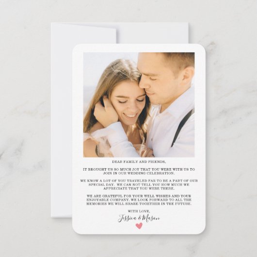 Einfache Herz-Script Hochzeit Vielen Dank Karten (Rückseite)