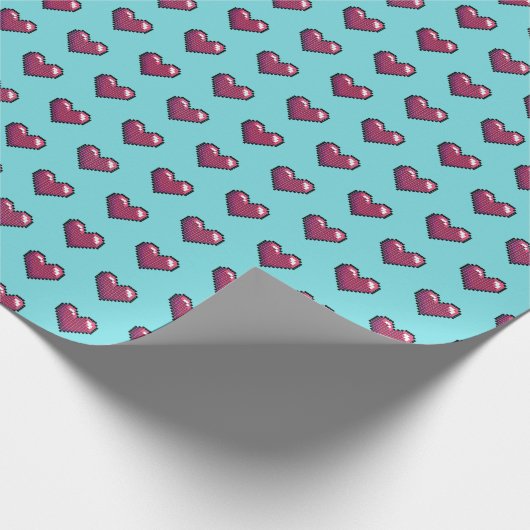 Einfache Herzform Red Pixel Art Muster Geschenkpapier (Ecke)