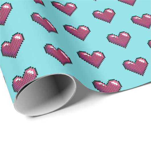 Einfache Herzform Red Pixel Art Muster Geschenkpapier (Rolleneckpunkt)