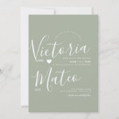 Einfache Herzschrift-Typografie Sage-Hochzeit Einladung (Vorderseite)