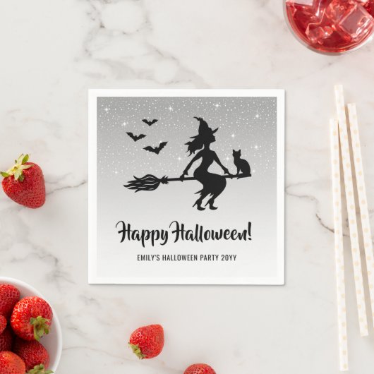 Einfache Hexe auf einem schwarz-weißen Halloween Serviette (Beispiel)