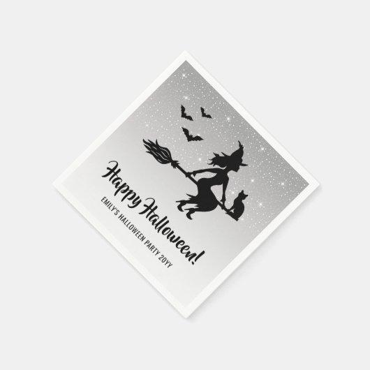 Einfache Hexe auf einem schwarz-weißen Halloween Serviette (Ecke)