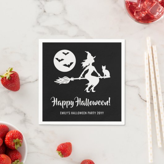 Einfache Hexe auf einem schwarz-weißen Halloween Serviette (Beispiel)