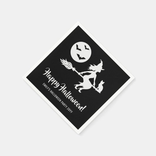 Einfache Hexe auf einem schwarz-weißen Halloween Serviette (Ecke)