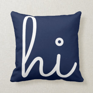 Einfache Hi Hello Stilftiges Script Navy White Kissen
