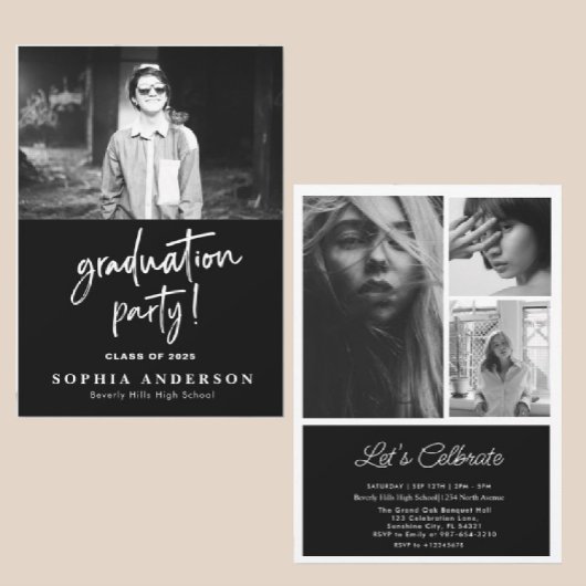 Einfache High School Card Schwarz/Weiß Einladung