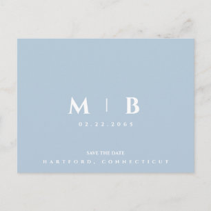 Einfache Himmelblau-Monogramm-Hochzeit Save-the-Da Postkarte