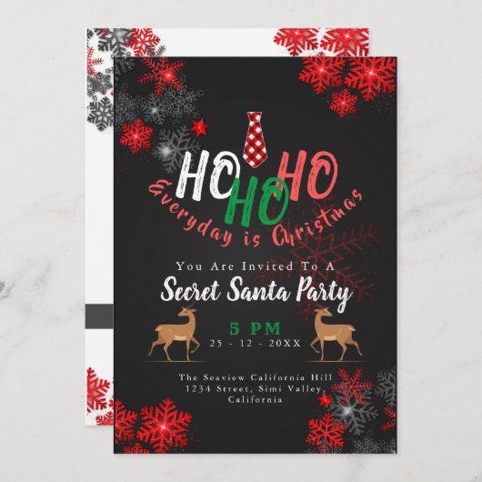 Einfache HO Red & Black Snowflakes Weihnachten Wei Einladung (Vorne/Hinten)