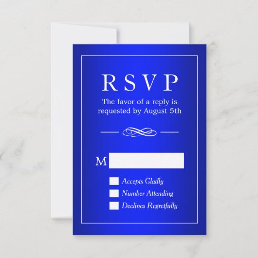 Einfache, hoch entwickelte Royal Blue Wedding RSVP (Vorderseite)