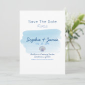 Einfache Hochzeit am Aquarellstrand Save the Date (Stehend Vorderseite)