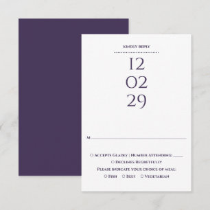 Einfache Hochzeit am besonderen Datum in Lila RSVP Karte