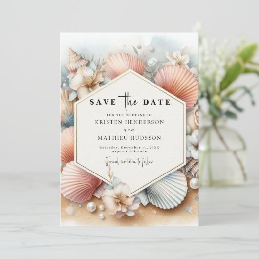 Einfache Hochzeit am digitalen Strand Save The Date (Stehend Vorderseite)