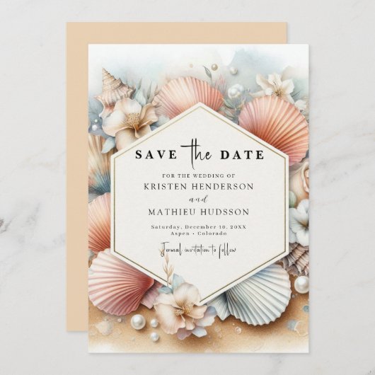 Einfache Hochzeit am digitalen Strand Save The Date (Vorne/Hinten)