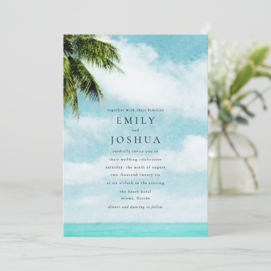 Einfache Hochzeit am Strand Einladung (Stehend Vorderseite)