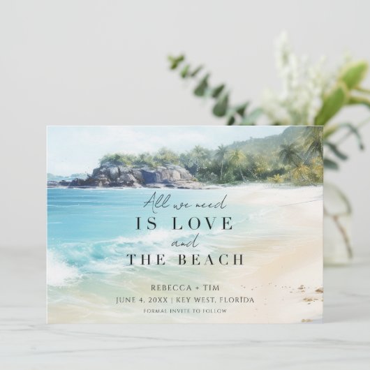 Einfache Hochzeit am Strand Save The Date (Stehend Vorderseite)