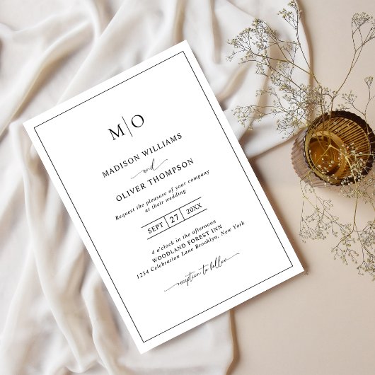 Einfache Hochzeit an der Schwarz-weißen Grenze Einladung