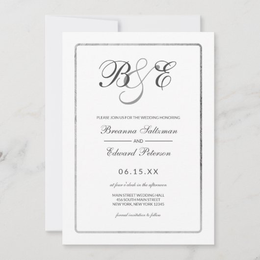 Einfache Hochzeit an der weißen Silber-Grenze Einladung (Vorderseite)