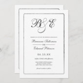 Einfache Hochzeit an der weißen Silber-Grenze Einladung (Vorne/Hinten)