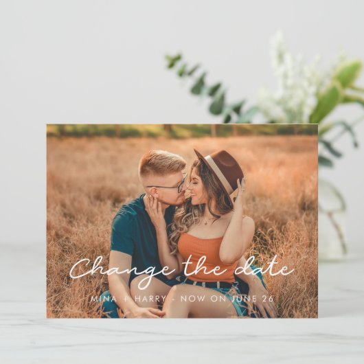 Einfache Hochzeit Ändern Sie das Datum Ankündigung (Stehend Vorderseite)