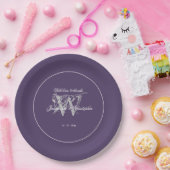 Einfache Hochzeit Chic Dusty Lila Monogram Pappteller (Party)