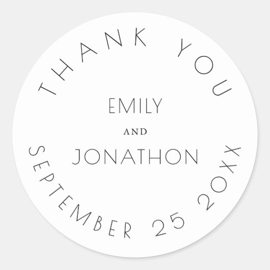 Einfache Hochzeit danke Ihnen Namen Datum Weiß Sch Runder Aufkleber (Vorderseite)
