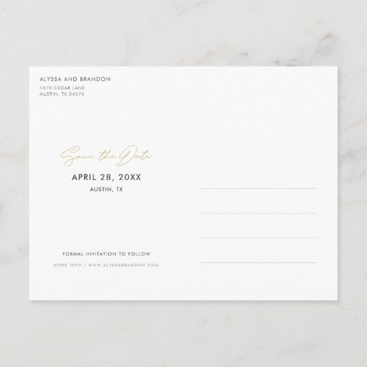 Einfache Hochzeit Das Datum speichern Ankündigungspostkarte (Rückseite)