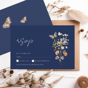 Einfache Hochzeit der blauen Herbst-Wildblumen der RSVP Karte
