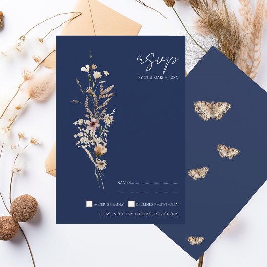Einfache Hochzeit der blauen Herbst-Wildblumen der RSVP Karte