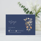 Einfache Hochzeit der blauen Herbst-Wildblumen der RSVP Karte (Stehend Vorderseite)