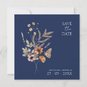 Einfache Hochzeit der blauen Herbst-Wildblumen der Save The Date (Vorderseite)