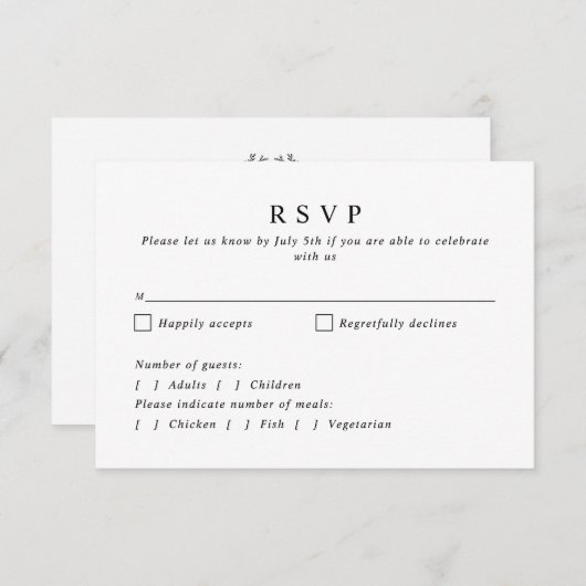 Einfache Hochzeit der Botanischen Kranzfresse RSVP Karte (Vorne/Hinten)